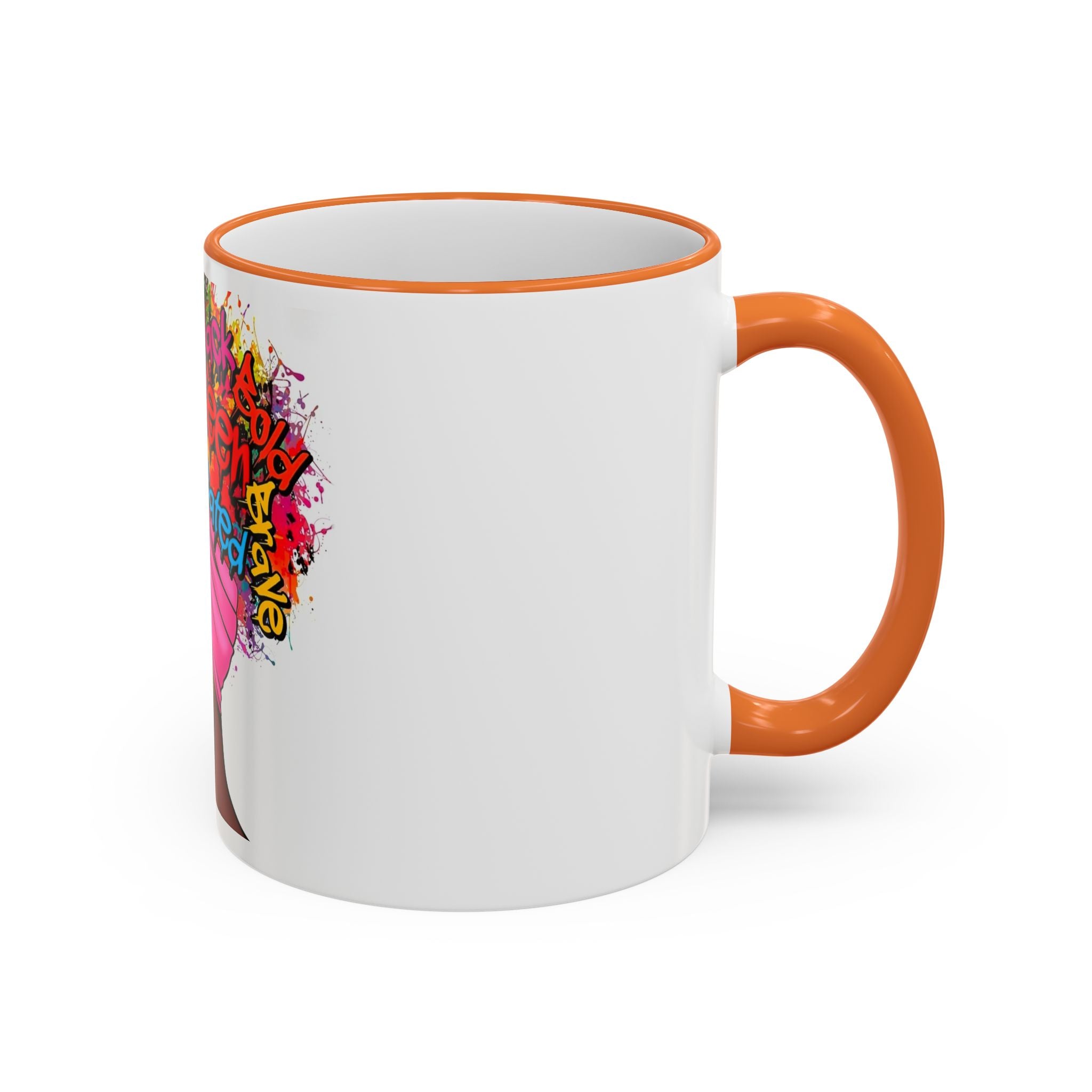 Black Queen Afro Mug — "Proud, Educated" Café Accent Rim & Handle Mug