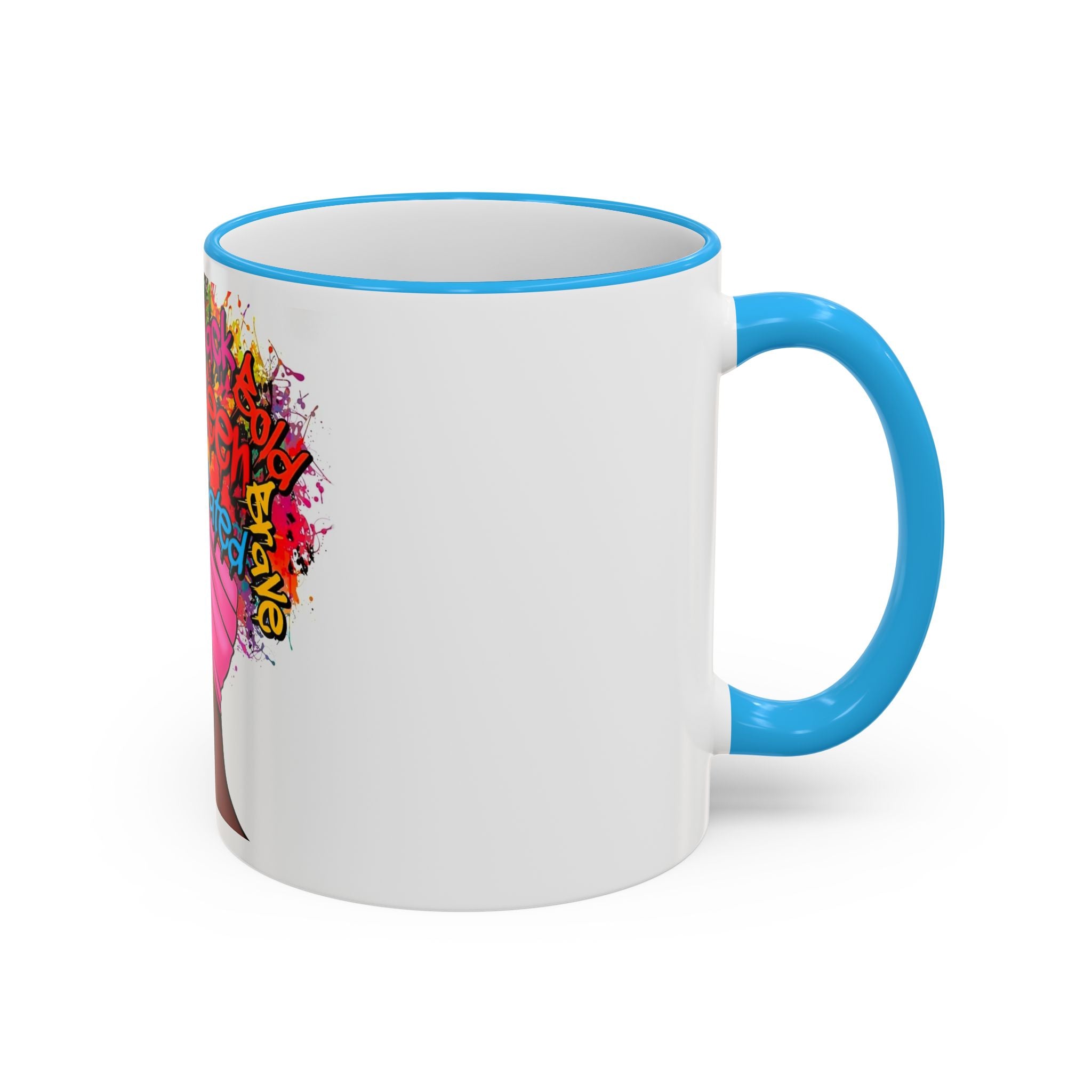 Black Queen Afro Mug — "Proud, Educated" Café Accent Rim & Handle Mug