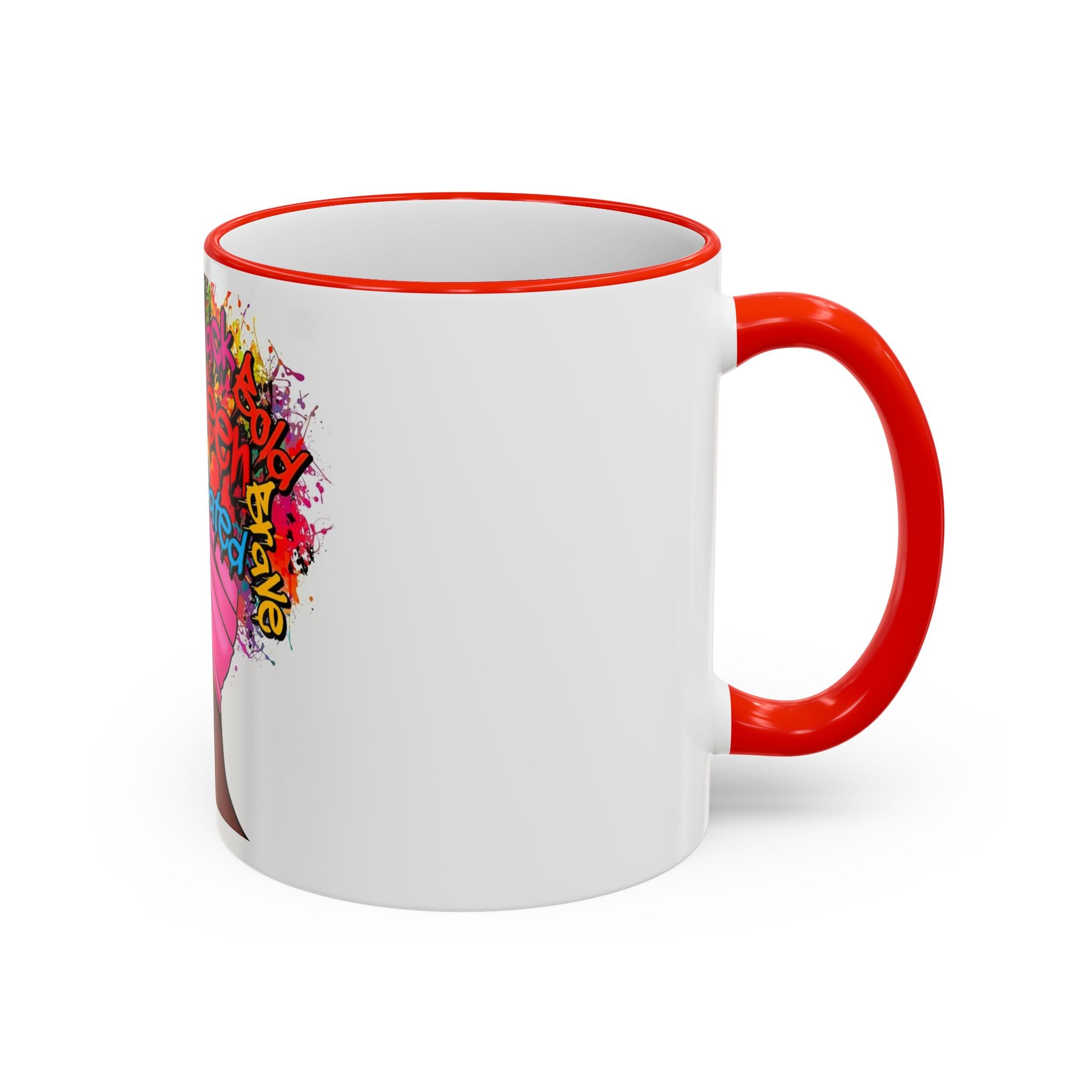 Black Queen Afro Mug — "Proud, Educated" Café Accent Rim & Handle Mug