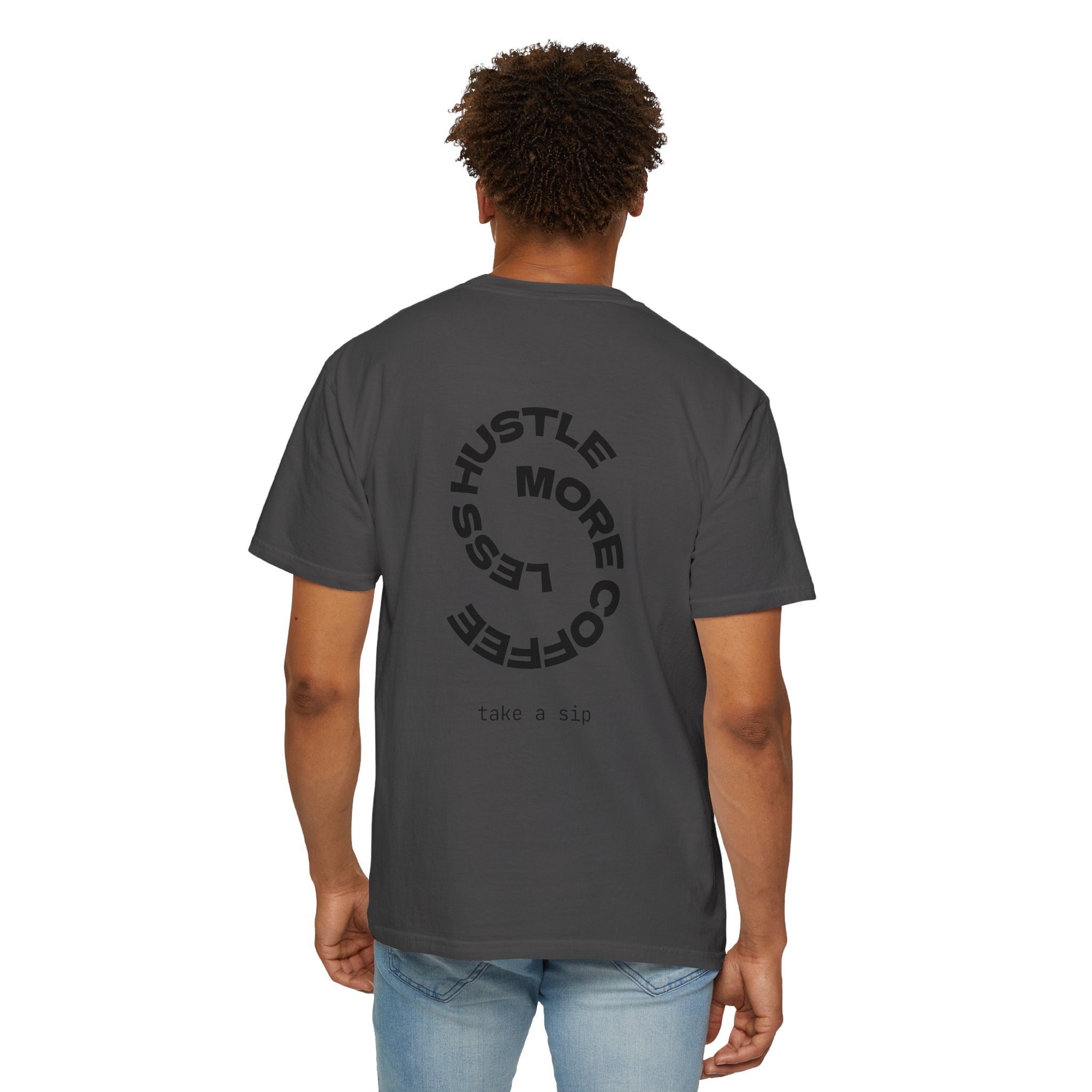 Roasted Fuel Coffee T-Shirt — "Hustle More, Less Coffee" Graphic Tee