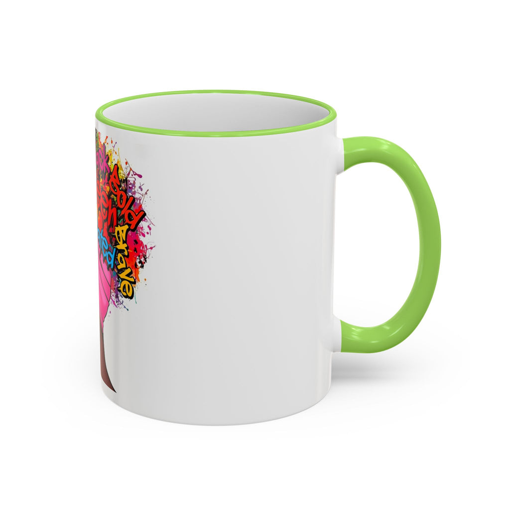 Black Queen Afro Mug — "Proud, Educated" Café Accent Rim & Handle Mug