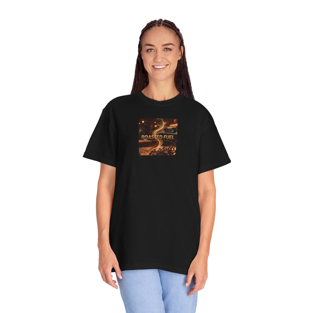 Roasted Fuel Coffee T-Shirt — "Hustle More, Less Coffee" Graphic Tee