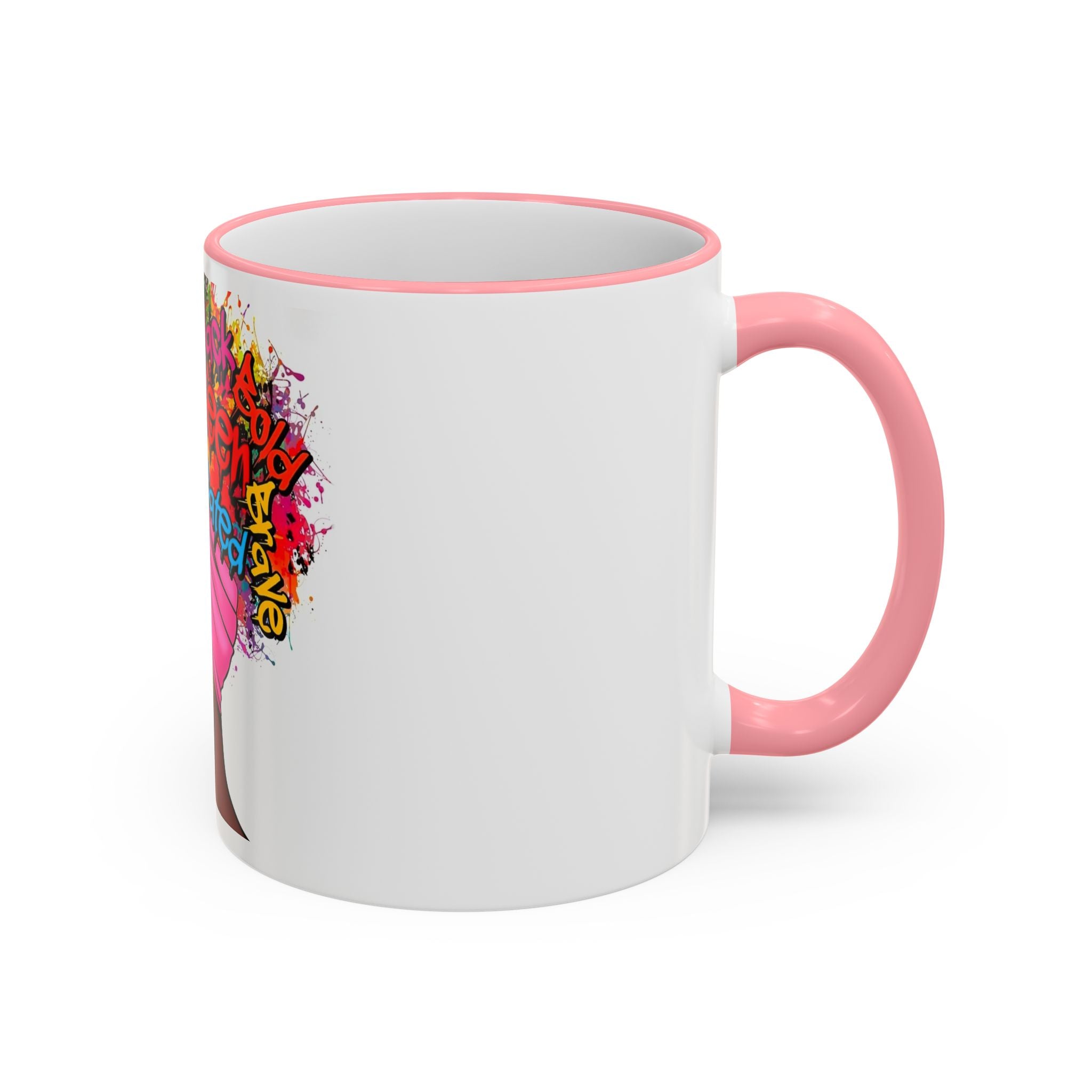 Black Queen Afro Mug — "Proud, Educated" Café Accent Rim & Handle Mug